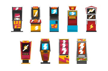 Canvas Print - Slot machines set, arcade gambling equipment vector Illustrations on a white background