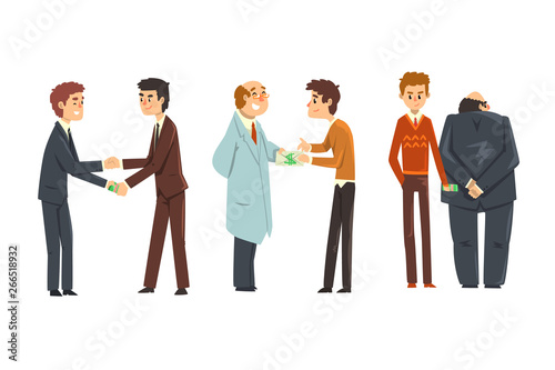 Fotografía People giving bribes set, corruption and bribery concept vector Illustration on