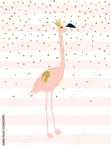Card with cute flamingo. Vector summer illustration.