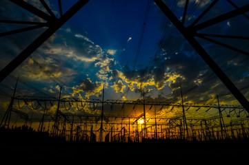 The power supply facilities of contour in the evening