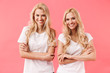 © Drobot Dean - Smiling blonde twins wearing in t-shirts posing with crossed arms