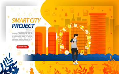 Wall Mural - Government projects for smart city, make the city become an IoT (internet of things), concept vector ilustration. can use for, landing page, template, ui, web, mobile app, poster, banner, flayer