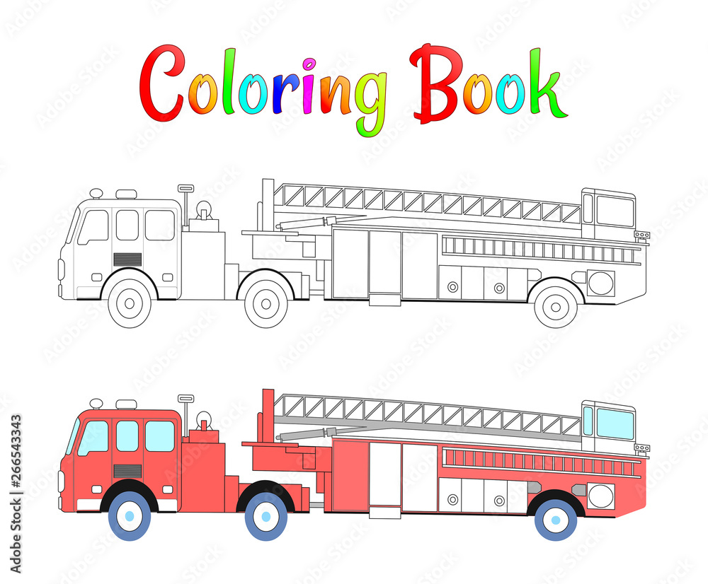 Fire truck coloring book vector. Coloring pages for kids Vector ...