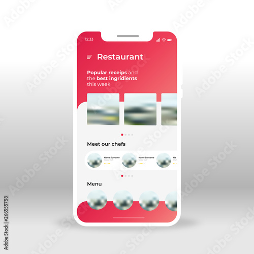 Red Restaurant Menu Ui Ux Gui Screen For Mobile Apps Design Modern Responsive User Interface Design Of Mobile Applications Including Pupular Reciepts Ingridients And Others Buy This Stock Vector And Explore