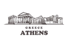Athens Sketch Skyline. Greece, Athens Hand Drawn Vector Illustration.