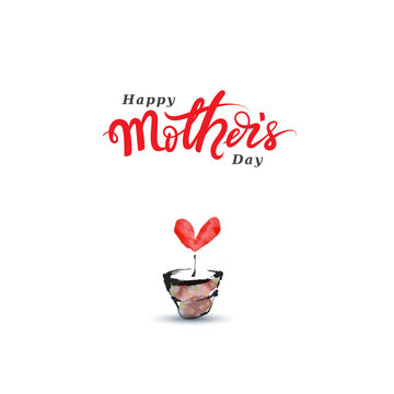 Heart Flower Pot For Mother's Day And Elegant Calligraphy Banner