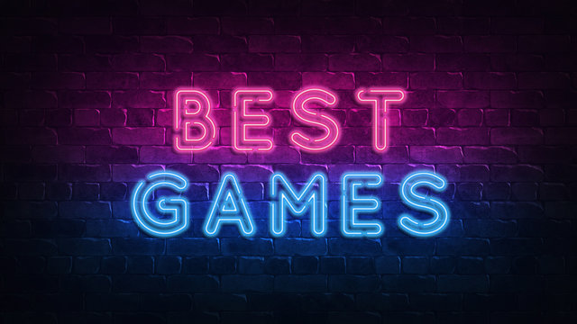 best games neon sign, great design for any purposes. 3d render. Modern design. Retro emblem design. Slot neon sign. Decoration element. Futuristic concept. casino element.