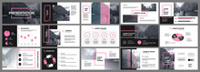 Presentation Template. Pink Elements For Slide Presentations On A White Background. Use Also As A Flyer, Brochure, Corporate Report, Marketing, Advertising, Annual Report, Banner.