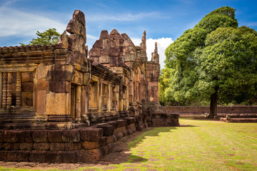 Muang Tam sanctuary stone castle on blue sky background famous landmark of Buriram province in Thailand