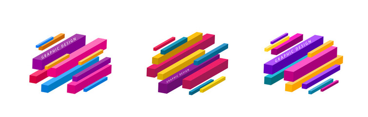 Fototapete - Set of graphic shapes abstract vector background. Minimal geometric lines design with diagonal direction