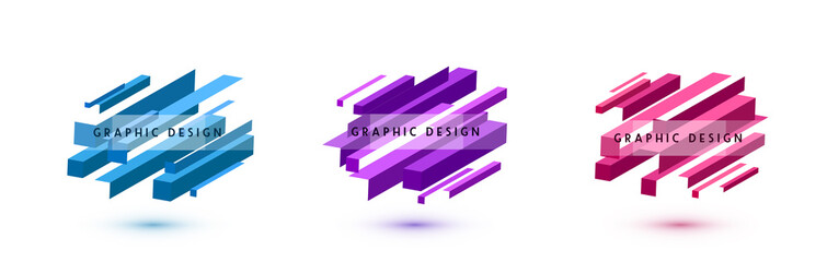 Fototapete - Set of graphic shapes abstract vector background. Minimal geometric lines design with diagonal direction