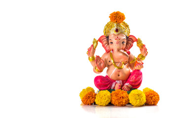 Hindu God Ganesha. Ganesha Idol on white background.