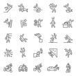 Accident, icon set. Falls, blows, car accidents, work injury, etc. People pictogram. linear icons. Line with editable stroke