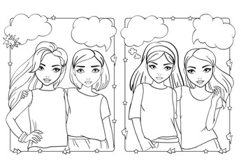 Wall Mural - Coloring Book Of Fashion Girls In Simple Shirts