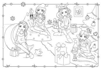  Coloring Book Of Girls With Christmas Gifts