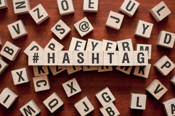 Wall Mural - Hashtag word concept on cubes