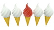 Five ice creams in row in white and red colors