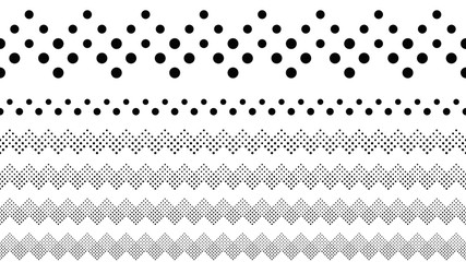 Poster - Repeating abstract geometrical dotted pattern page separator set - black and white vector graphic design elements from dots