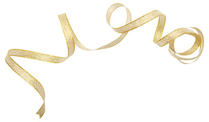 Wall Mural - Golden ribbon curl isolated on white background. Golden ribbon bow and curl isolated on white background. 