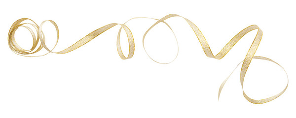 Wall Mural - Golden ribbon curl isolated on white background. Golden ribbon bow and curl isolated on white background. 
