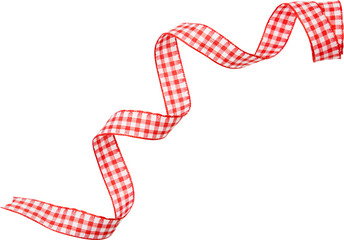 Wall Mural - red check ribbon curl isolated on white background. red plaid ribbon bow and curl isolated on white 