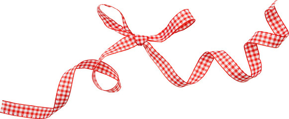 Wall Mural - red check ribbon curl isolated on white background. red plaid ribbon bow and curl isolated on white 