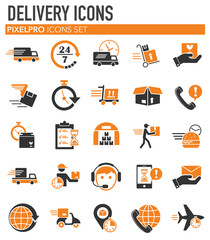 Poster - Delivery related icons set on white background for graphic and web design. Simple vector sign. Internet concept symbol for website button or mobile app.