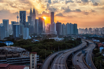 Canvas Print - Sunset over Kuala Lumpur city in Malaysia