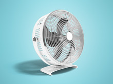Metal White Large Fan For Cooling Rooms 3d Render On Blue Background With Shadow