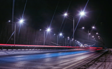 Wall Mural - winter highway at night
