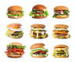 © New Africa - Set of delicious burgers on white background