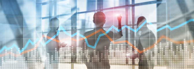 Wall Mural - Business Financial Trading Investment concept graph virtual screen double exposure