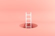 Outstanding white ladder standing inside hole on pink background. Minimal conceptual idea concept. 3D Render.