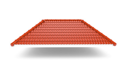 3d roof on the white background. 3d rendering,red roof tile isolated on the white background,Tile with structure on the white background.gable roof