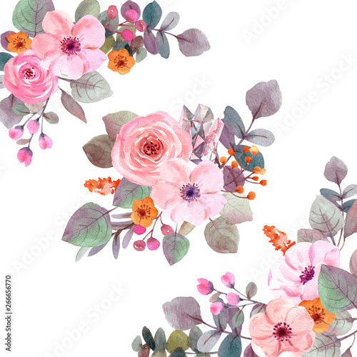 watercolor flowers. floral illustration, Leaf, Botanic composition for weddin...