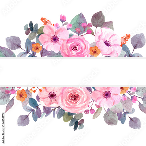 watercolor flowers. floral illustration, Leaf, Botanic composition for weddin...