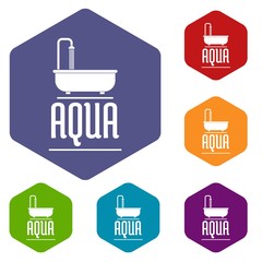 Poster - Aqua icons vector colorful hexahedron set collection isolated on white 