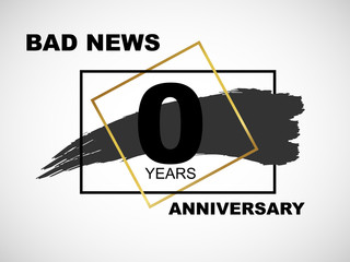 Canvas Print - 0 black anniversary icon bad news with frame and hand drawn ink brush dark ribbon. Vector template element for your zero poster card on white background and black number.