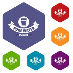Poster - Quality pure water icons vector colorful hexahedron set collection isolated on white 