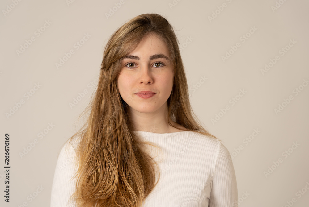 Natural portrait of young attractive teenager woman looking and posing ...