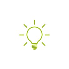 Green Line Bulb With Rays Flat Icon. Isolated On White. Electric Light Icon. New Business Idea.