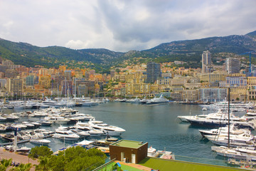 View of the port and residential area of the Principality of Monaco