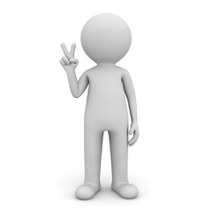Aufkleber - 3d man standing and showing victory sign gesture isolated over white background with shadow 3D rendering