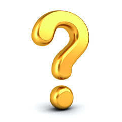 Leinwandbilder - Gold Question mark isolated on white background with shadow 3D rendering