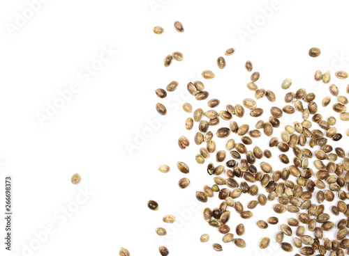 Fotografía Hemp seeds isolated on white background, top view