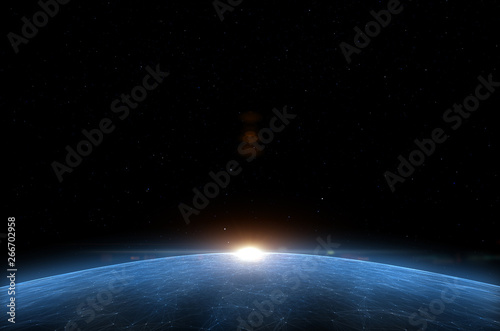 Fotomural Artistic globe with sunrise in cosmos