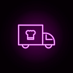 Poster - food, delivery neon icon. Elements of food and drink set. Simple icon for websites, web design, mobile app, info graphics