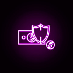 Poster - security, money neon icon. Elements of business set. Simple icon for websites, web design, mobile app, info graphics