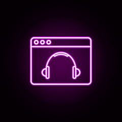 Poster - audio, browser, headphones neon icon. Elements of online education set. Simple icon for websites, web design, mobile app, info graphics