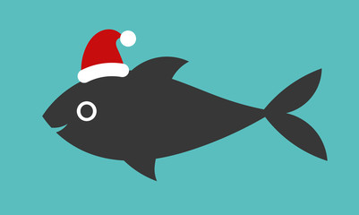 Wall Mural - christmas fish in santa hat.